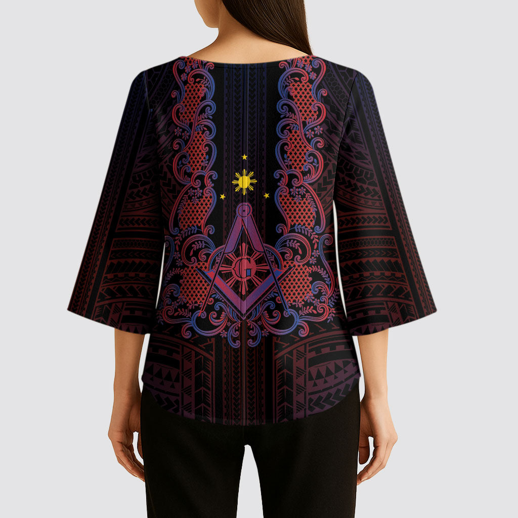 Personalised Philippines Barong Tagalog Freemasonry Kimono Sleeve Blouse Filipino Masonic Polynesian Pattern LT14 - Polynesian Pride