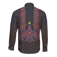Personalised Philippines Barong Tagalog Freemasonry Long Sleeve Button Shirt Filipino Masonic Polynesian Pattern LT14 - Polynesian Pride