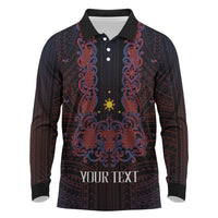 Personalised Philippines Barong Tagalog Freemasonry Long Sleeve Polo Shirt Filipino Masonic Polynesian Pattern LT14 Black - Polynesian Pride