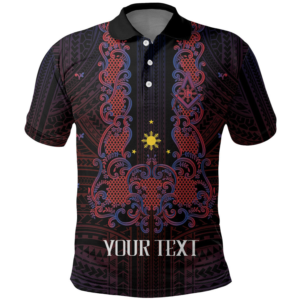 Personalised Philippines Barong Tagalog Freemasonry Polo Shirt Filipino Masonic Polynesian Pattern LT14 Black - Polynesian Pride