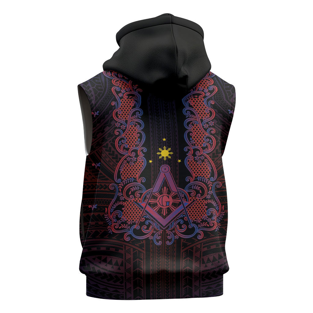 Personalised Philippines Barong Tagalog Freemasonry Sleeveless Hoodie Filipino Masonic Polynesian Pattern LT14 - Polynesian Pride