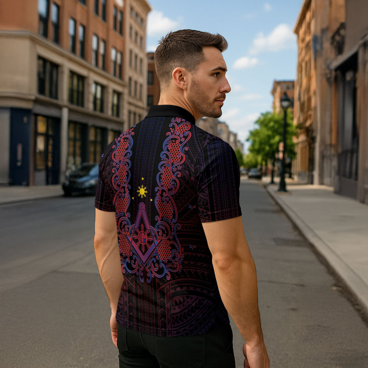 Personalised Philippines Barong Tagalog Freemasonry Zipper Polo Shirt Filipino Masonic Polynesian Pattern LT14 - Polynesian Pride