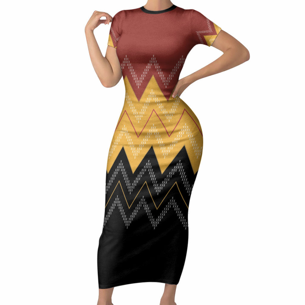Kaokao Maori Tukutuku Inspired New Zealand Short Sleeve Bodycon Dress LT14 Long Dress Multicolor - Polynesian Pride