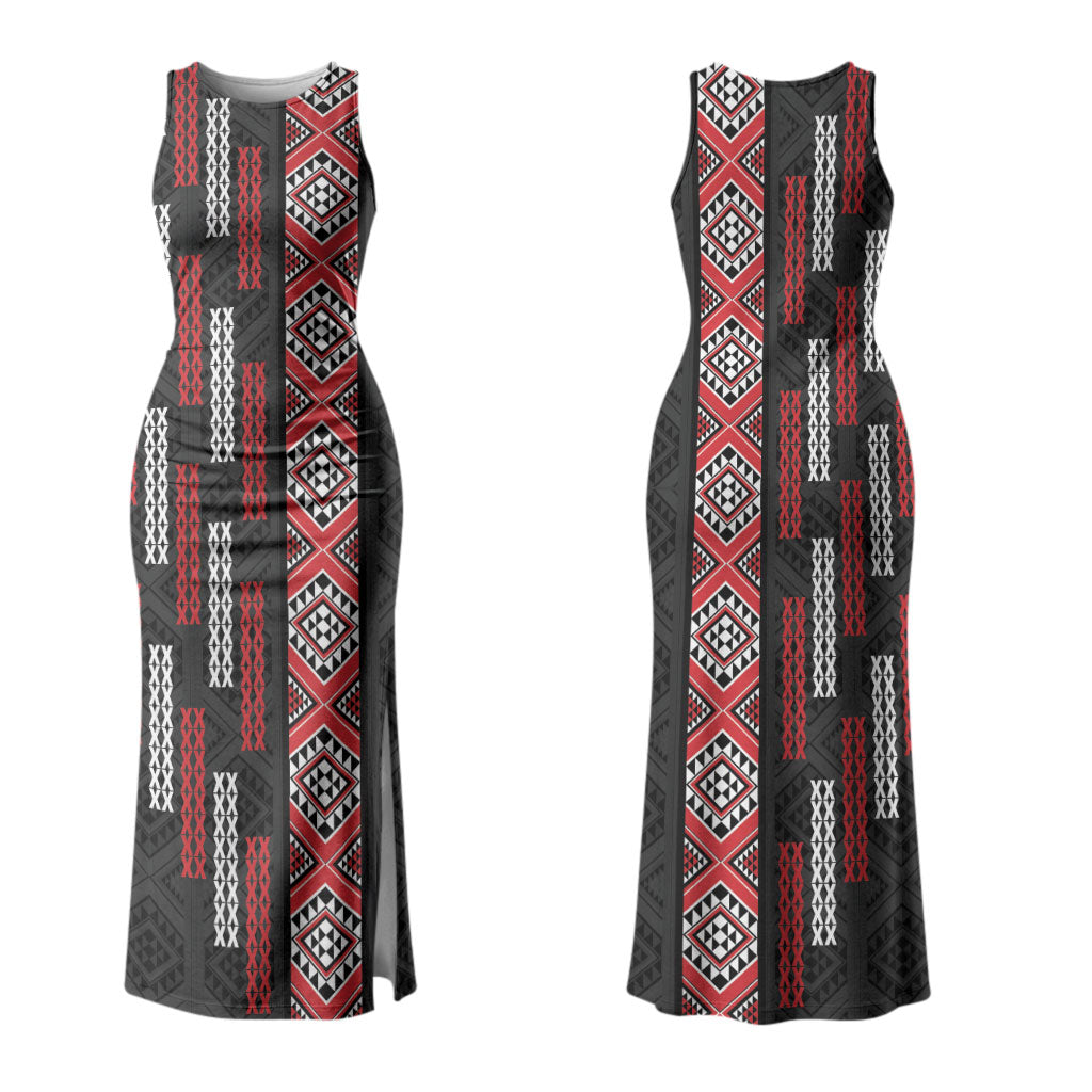Roimata Toroa Maori Taniko Inspired New Zealand Couples Matching Tank Maxi Dress and Long Sleeve Button Shirt LT14 - Polynesian Pride