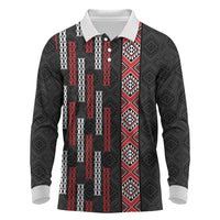 Roimata Toroa Maori Taniko Inspired New Zealand Long Sleeve Polo Shirt LT14 Black - Polynesian Pride