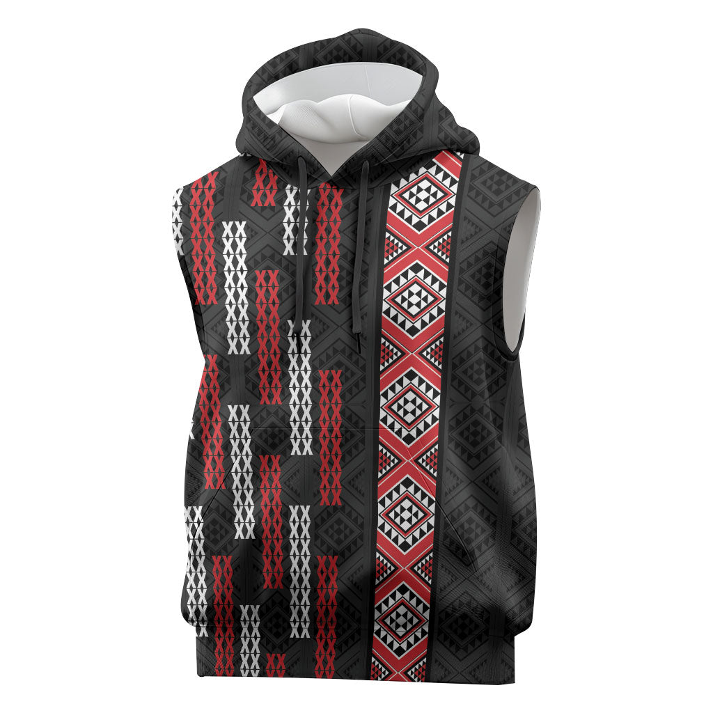 Roimata Toroa Maori Taniko Inspired New Zealand Sleeveless Hoodie LT14 Black - Polynesian Pride
