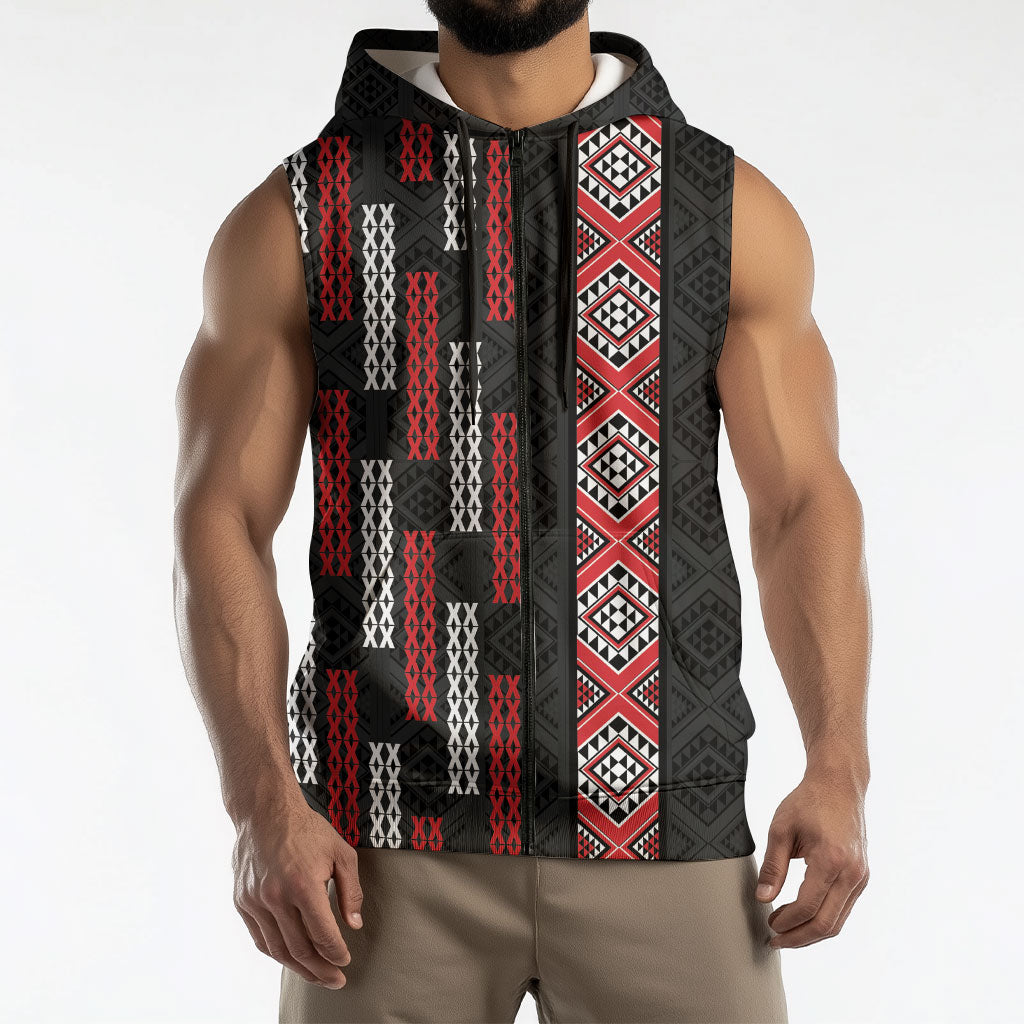 Roimata Toroa Maori Taniko Inspired New Zealand Sleeveless Zip Hoodie LT14 - Polynesian Pride