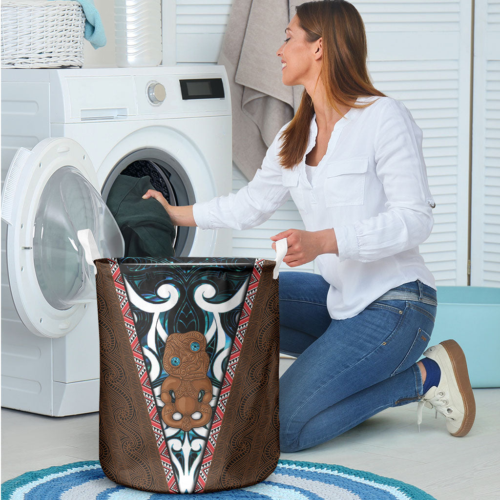 New Zealand Whakairo Laundry Basket Tiki Maori Carving Taniko Motifs LT14 - Polynesian Pride