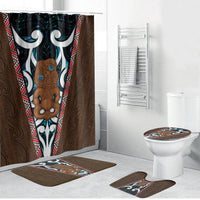 New Zealand Whakairo Bathroom Set Tiki Maori Carving Taniko Motifs LT14 Bathroom Set (4 pcs) Multicolor - Polynesian Pride