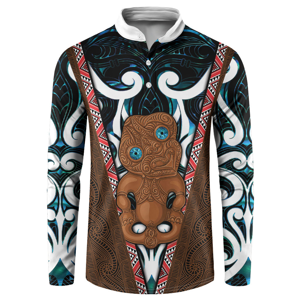 New Zealand Whakairo Button Sweatshirt Tiki Maori Carving Taniko Motifs