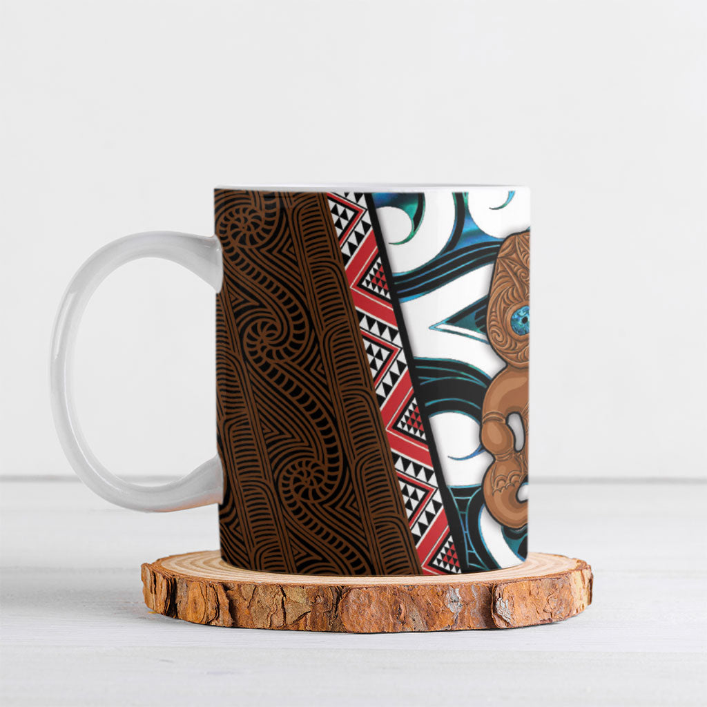 New Zealand Whakairo Ceramic Mug Tiki Maori Carving Taniko Motifs LT14 Multicolor - Polynesian Pride