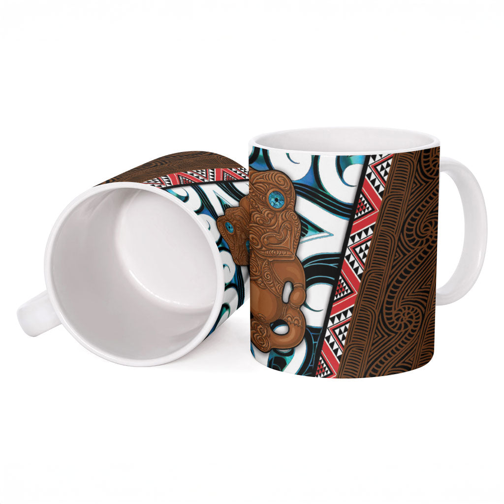 New Zealand Whakairo Ceramic Mug Tiki Maori Carving Taniko Motifs LT14 - Polynesian Pride