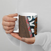 New Zealand Whakairo Ceramic Mug Tiki Maori Carving Taniko Motifs LT14 - Polynesian Pride
