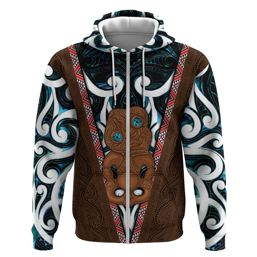 New Zealand Whakairo Hoodie Tiki Maori Carving Taniko Motifs LT14 Zip Hoodie Multicolor - Polynesian Pride
