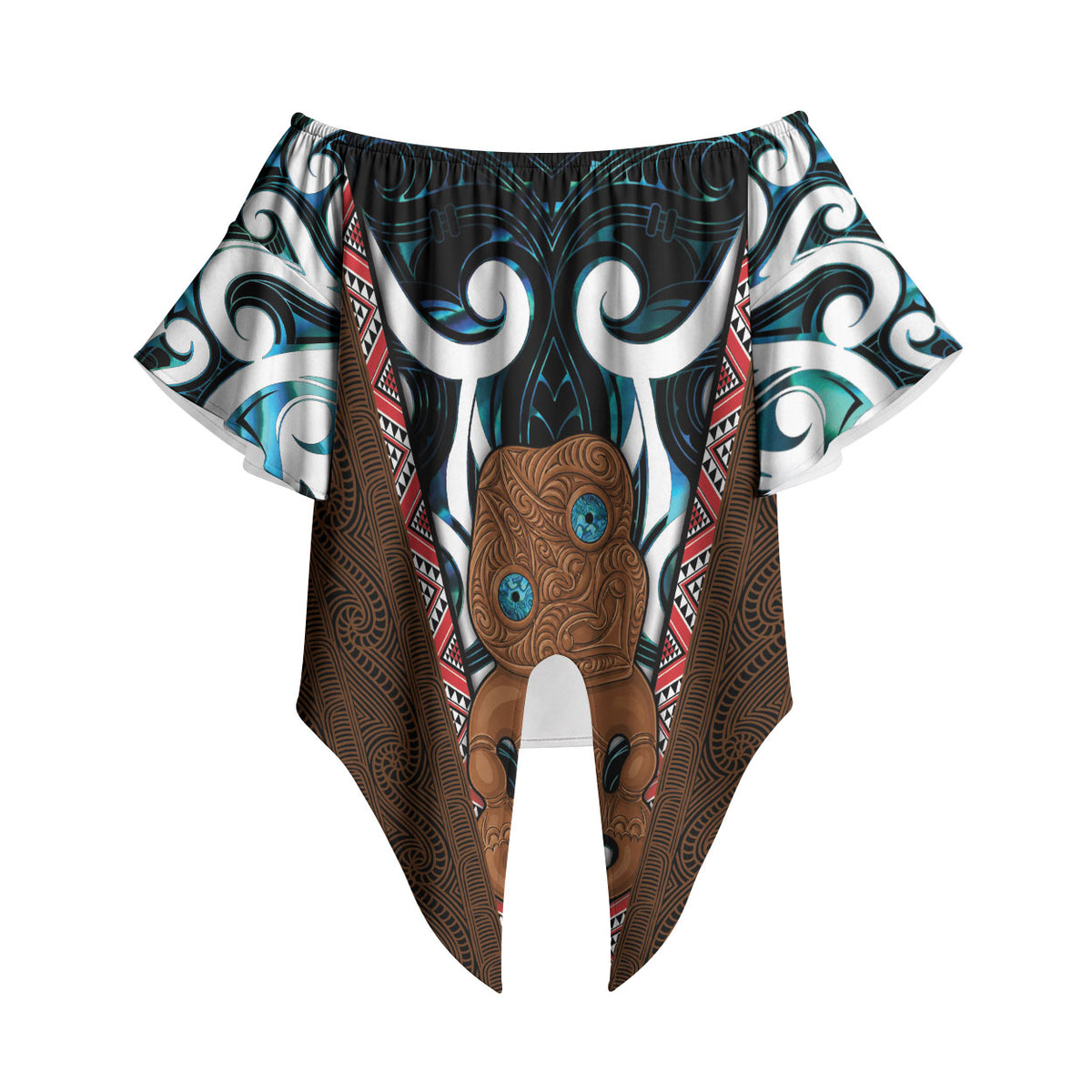 New Zealand Whakairo Off Shoulder Wrap Waist Top Tiki Maori Carving Taniko Motifs LT14 - Polynesian Pride