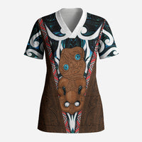 New Zealand Whakairo Scrub Top Tiki Maori Carving Taniko Motifs LT14 Adult Multicolor - Polynesian Pride