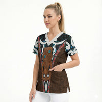 New Zealand Whakairo Scrub Top Tiki Maori Carving Taniko Motifs LT14 - Polynesian Pride