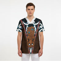 New Zealand Whakairo Scrub Top Tiki Maori Carving Taniko Motifs LT14 - Polynesian Pride