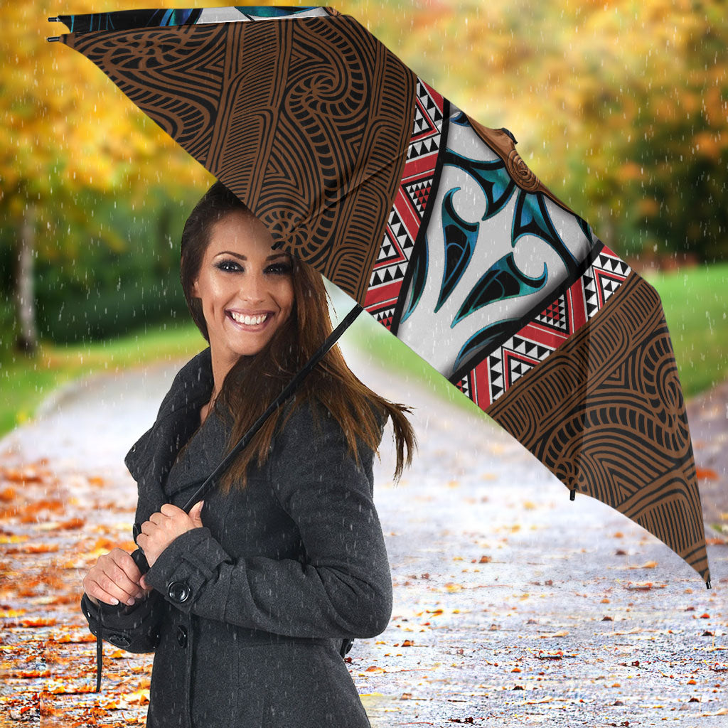 New Zealand Whakairo Umbrella Tiki Maori Carving Taniko Motifs LT14 - Polynesian Pride