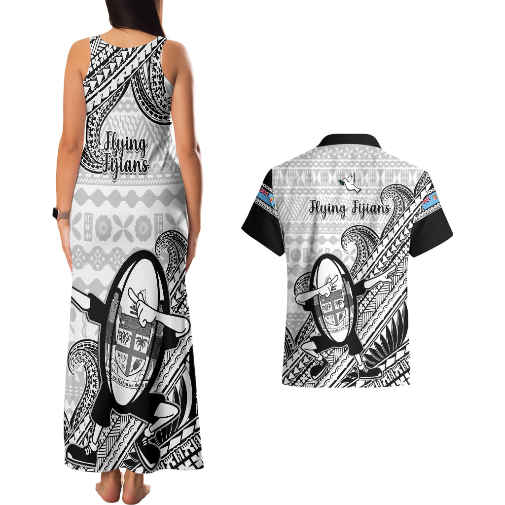 Fiji Tapa Rugby Couples Matching Tank Maxi Dress and Hawaiian Shirt Flying Fijian 2023 World Cup With Dabbing Ball LT14 - Polynesian Pride