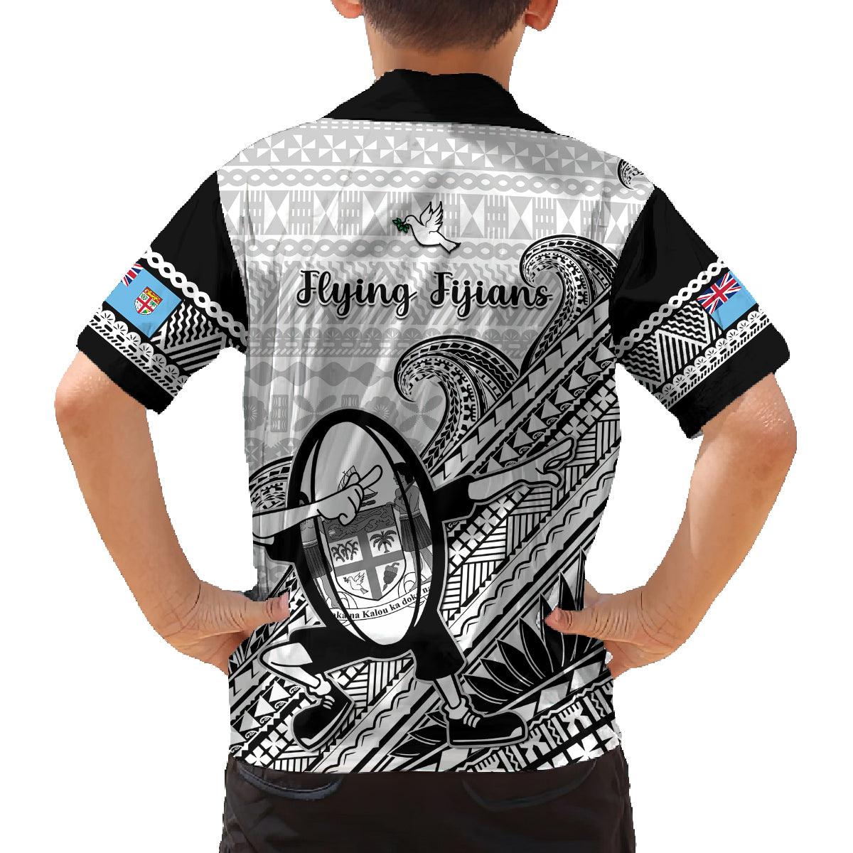 Fiji Tapa Rugby Kid Hawaiian Shirt Flying Fijian 2023 World Cup With Dabbing Ball LT14 - Polynesian Pride