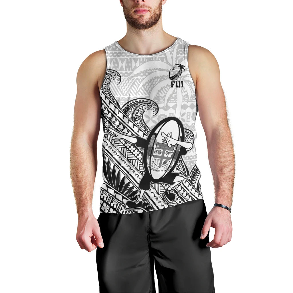 Fiji Tapa Rugby Men Tank Top Flying Fijian 2023 World Cup With Dabbing Ball LT14 - Polynesian Pride
