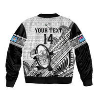 Custom Fiji Tapa Rugby Bomber Jacket Flying Fijian 2023 World Cup With Dabbing Ball LT14 - Polynesian Pride