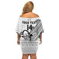 Custom Fiji Tapa Rugby Family Matching Off Shoulder Short Dress and Hawaiian Shirt Flying Fijian 2023 World Cup With Dabbing Ball LT14 - Polynesian Pride