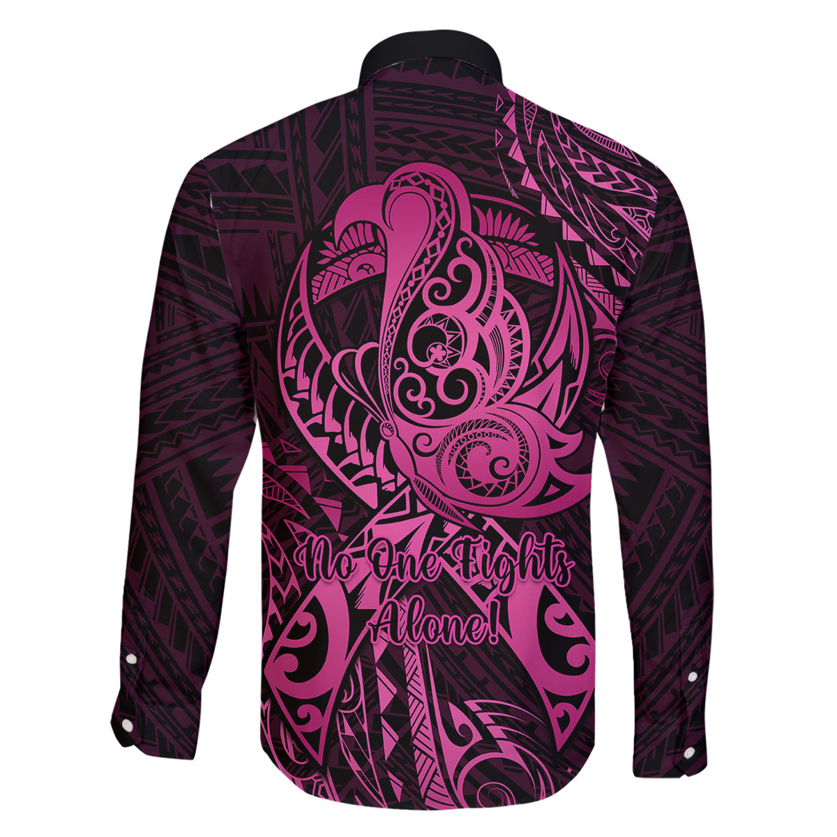Polynesia Breast Cancer Awareness Family Matching Mermaid Dress and Hawaiian Shirt No One Fights Alone Pink Ribbon With Butterfly LT14 - Polynesian Pride