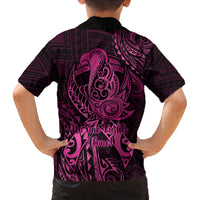 Polynesia Breast Cancer Awareness Family Matching Off Shoulder Maxi Dress and Hawaiian Shirt No One Fights Alone Pink Ribbon With Butterfly LT14 - Polynesian Pride