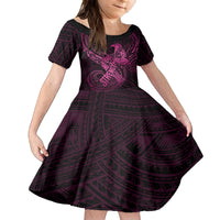 Polynesia Breast Cancer Awareness Kid Short Sleeve Dress No One Fights Alone Pink Ribbon With Butterfly LT14 KID Pink - Polynesian Pride