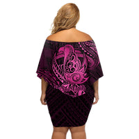 Polynesia Breast Cancer Awareness Off Shoulder Short Dress No One Fights Alone Pink Ribbon With Butterfly LT14 - Polynesian Pride