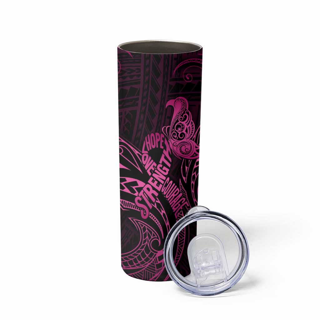 Polynesia Breast Cancer Awareness Skinny Tumbler No One Fights Alone Pink Ribbon With Butterfly LT14 - Polynesian Pride