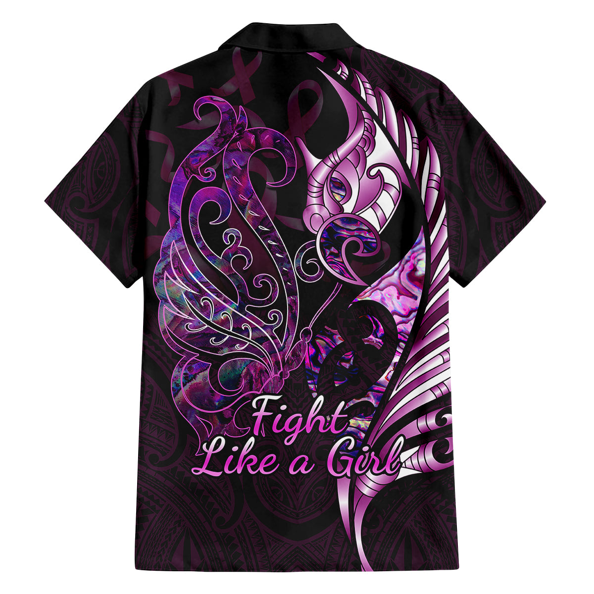 Personalised New Zealand Breast Cancer Family Matching Tank Maxi Dress and Hawaiian Shirt Fight Like A Girl Pink Manaia Fern With Paua Shell LT14 - Polynesian Pride