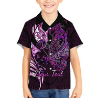 Personalised New Zealand Breast Cancer Family Matching Tank Maxi Dress and Hawaiian Shirt Fight Like A Girl Pink Manaia Fern With Paua Shell LT14 Son's Shirt Pink - Polynesian Pride
