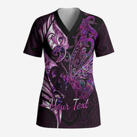 Personalised New Zealand Breast Cancer Scrub Top Fight Like A Girl Pink Manaia Fern With Paua Shell LT14 Adult Pink - Polynesian Pride