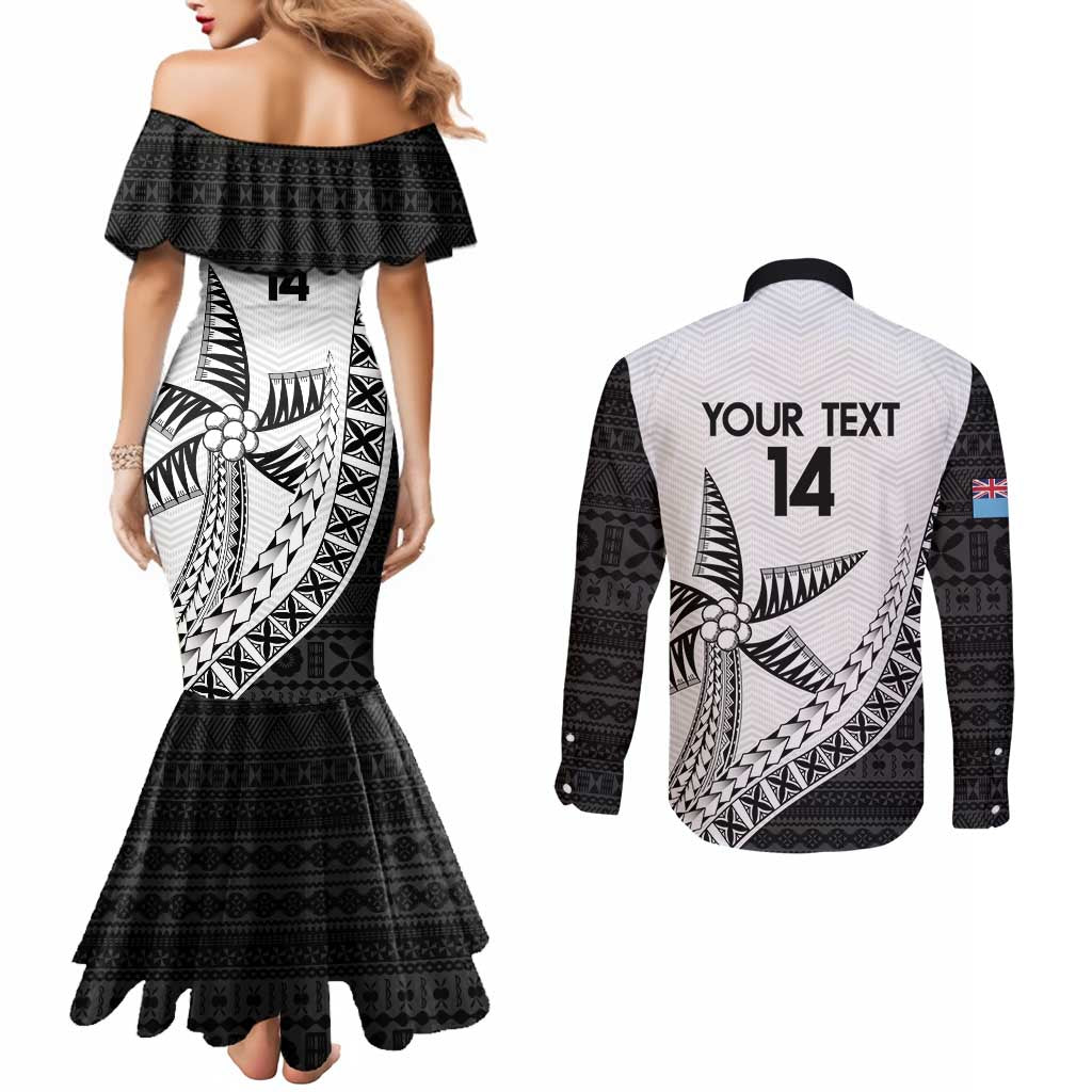 Custom Fiji Rugby Couples Matching Mermaid Dress and Long Sleeve Button Shirt Go Champions Fijian Tapa Cloth LT14 - Polynesian Pride