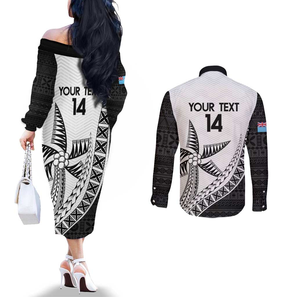 Custom Fiji Rugby Couples Matching Off The Shoulder Long Sleeve Dress and Long Sleeve Button Shirt Go Champions Fijian Tapa Cloth LT14 - Polynesian Pride