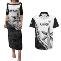 Custom Fiji Rugby Couples Matching Puletasi and Hawaiian Shirt Go Champions Fijian Tapa Cloth LT14 White - Polynesian Pride