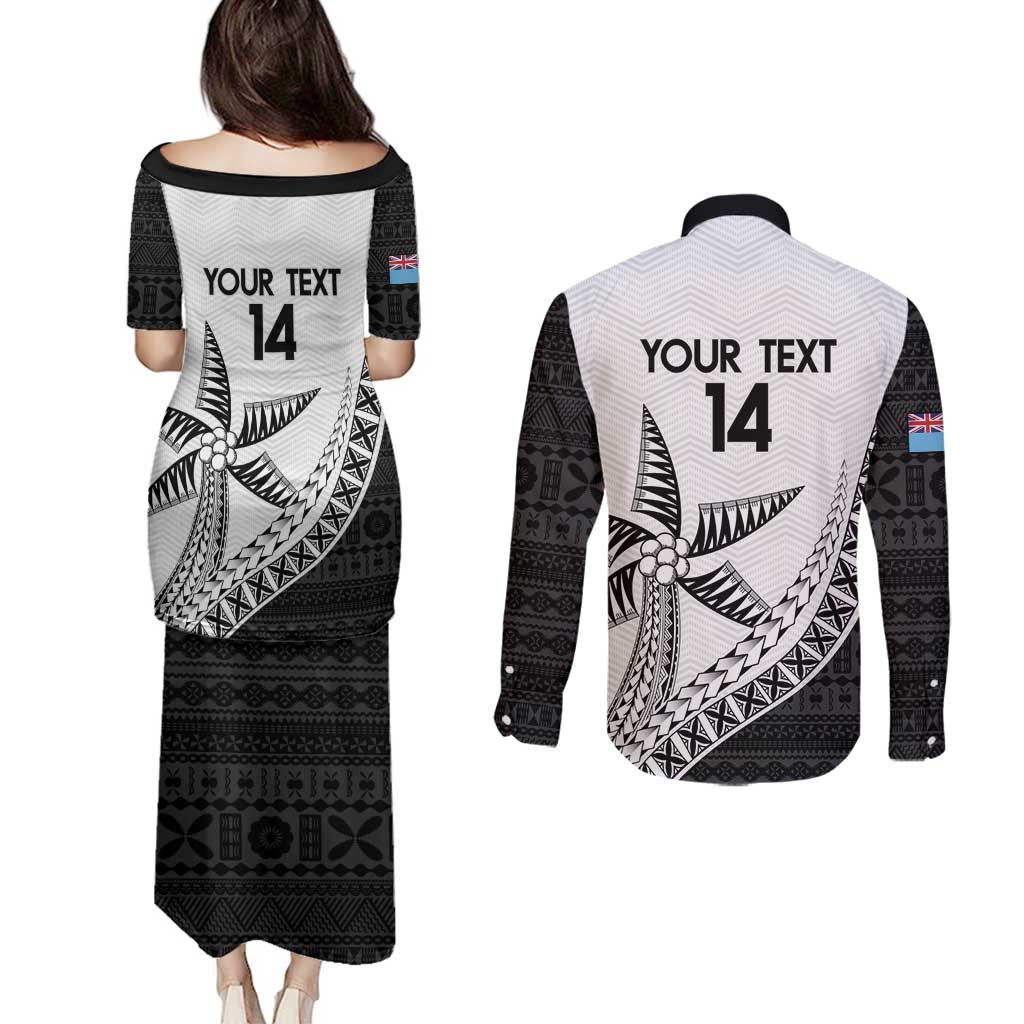 Custom Fiji Rugby Couples Matching Puletasi and Long Sleeve Button Shirt Go Champions Fijian Tapa Cloth LT14 - Polynesian Pride