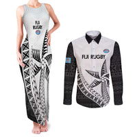 Custom Fiji Rugby Couples Matching Tank Maxi Dress and Long Sleeve Button Shirt Go Champions Fijian Tapa Cloth LT14 White - Polynesian Pride