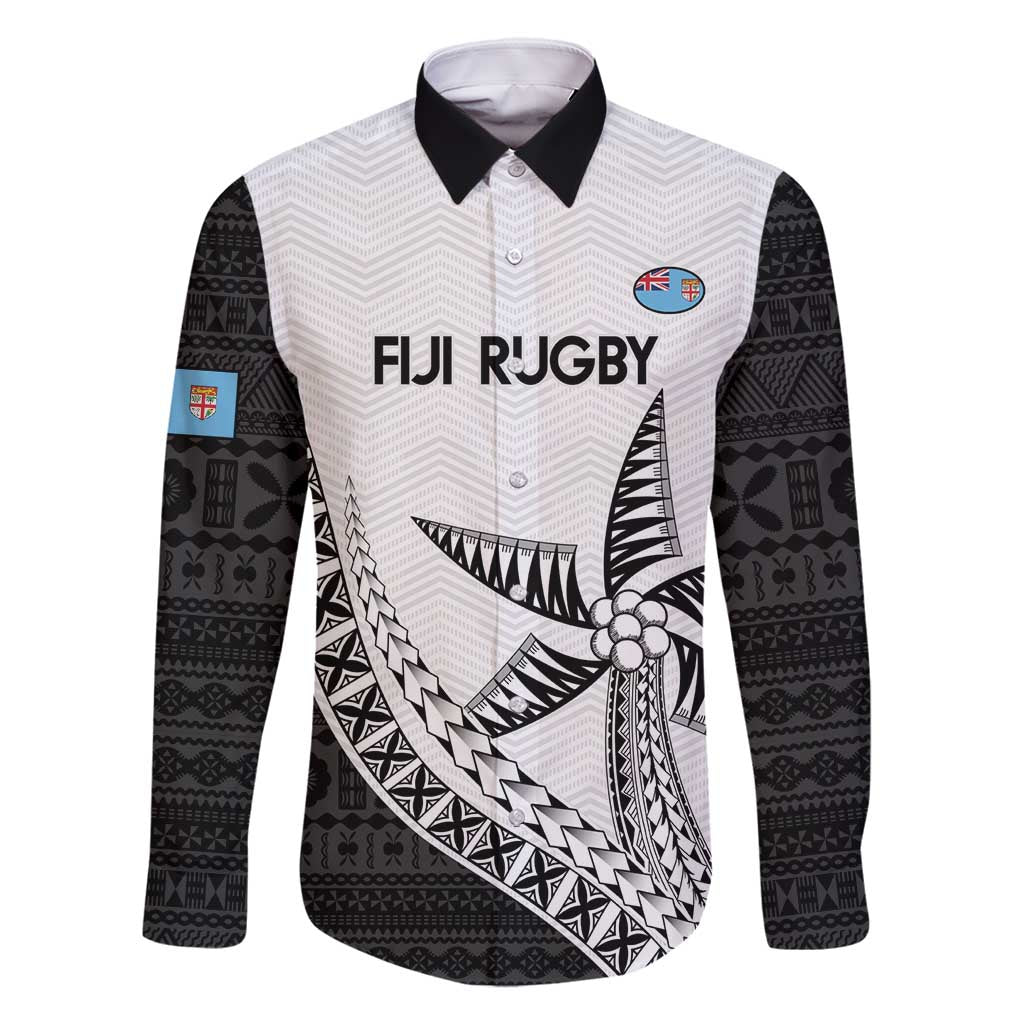 Custom Fiji Rugby Family Matching Mermaid Dress and Hawaiian Shirt Go Champions Fijian Tapa Cloth LT14 Dad's Shirt - Long Sleeve White - Polynesian Pride