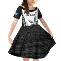 Custom Fiji Rugby Family Matching Off Shoulder Short Dress and Hawaiian Shirt Go Champions Fijian Tapa Cloth LT14 Daughter's Dress White - Polynesian Pride