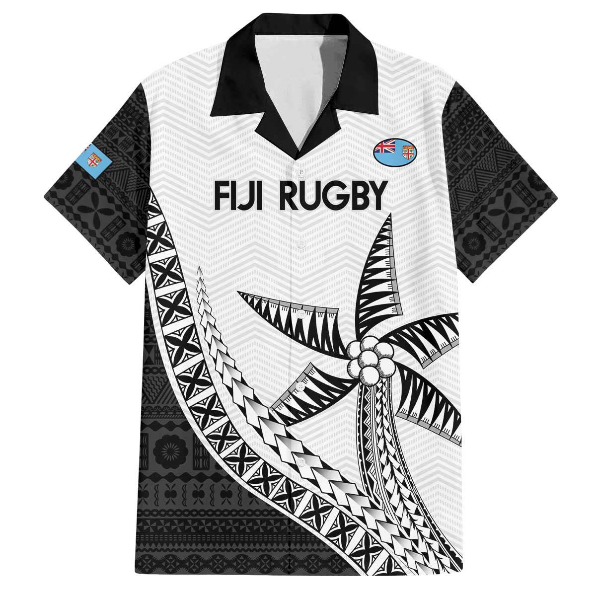 Custom Fiji Rugby Family Matching Off Shoulder Short Dress and Hawaiian Shirt Go Champions Fijian Tapa Cloth LT14 Dad's Shirt - Short Sleeve White - Polynesian Pride