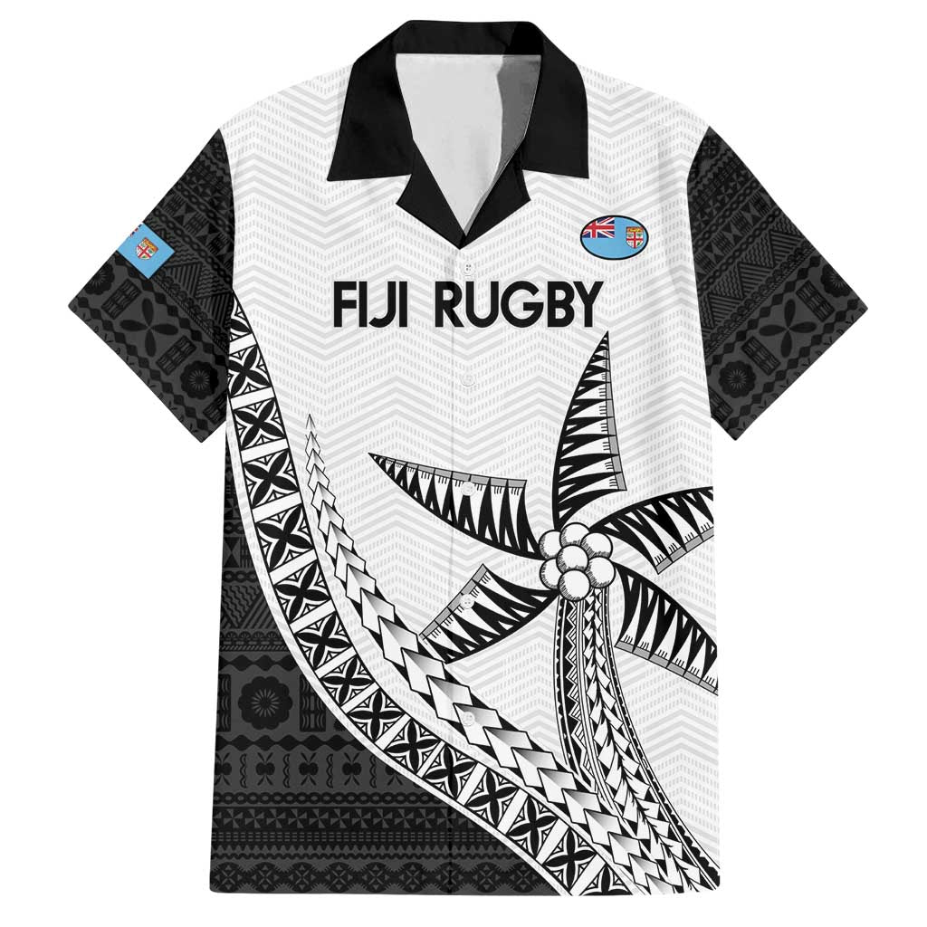 Custom Fiji Rugby Family Matching Puletasi and Hawaiian Shirt Go Champions Fijian Tapa Cloth LT14 Dad's Shirt - Short Sleeve White - Polynesian Pride
