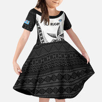 Custom Fiji Rugby Family Matching Summer Maxi Dress and Hawaiian Shirt Go Champions Fijian Tapa Cloth LT14 Daughter's Dress White - Polynesian Pride