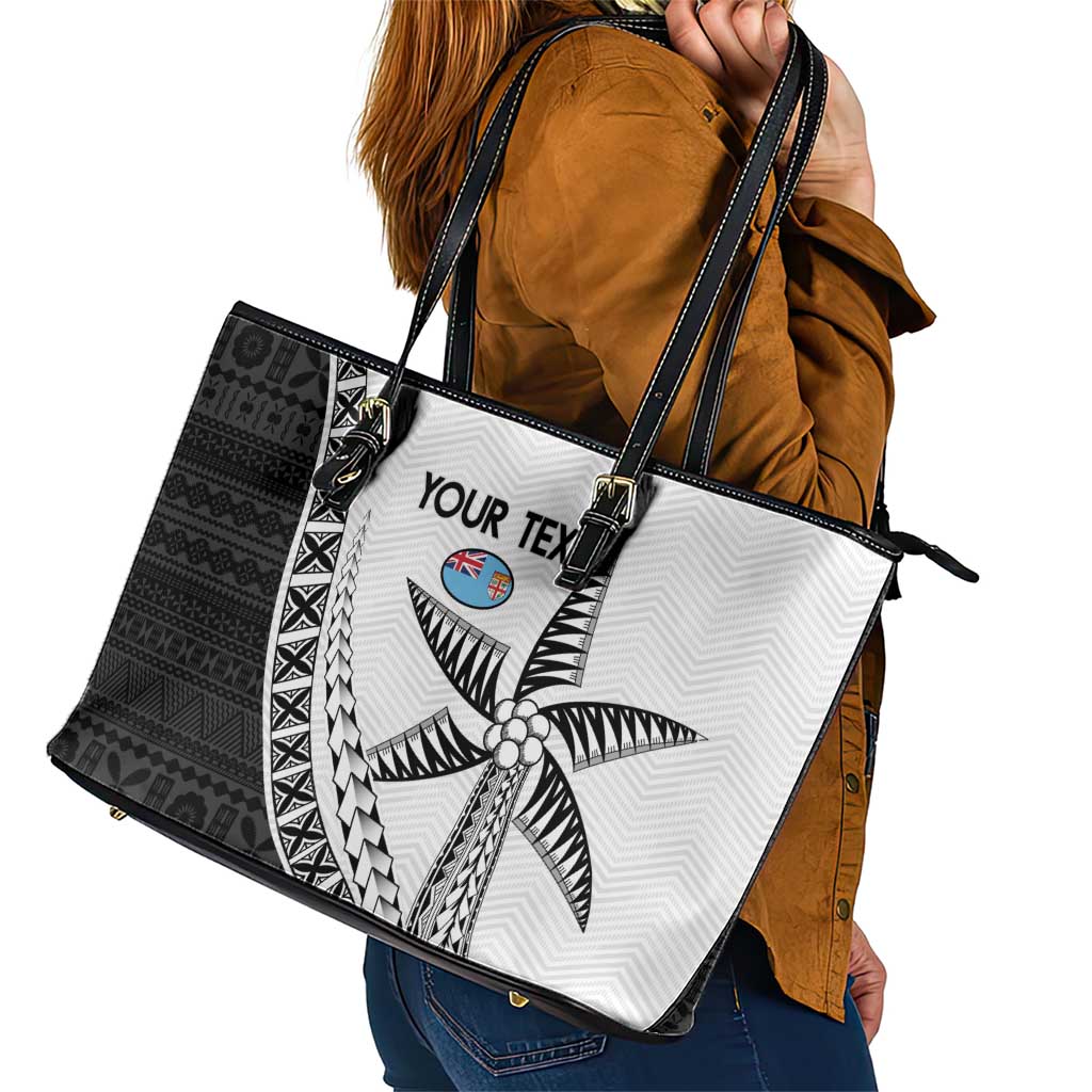 Custom Fiji Rugby Leather Tote Bag Go Champions Fijian Tapa Cloth LT14 - Polynesian Pride