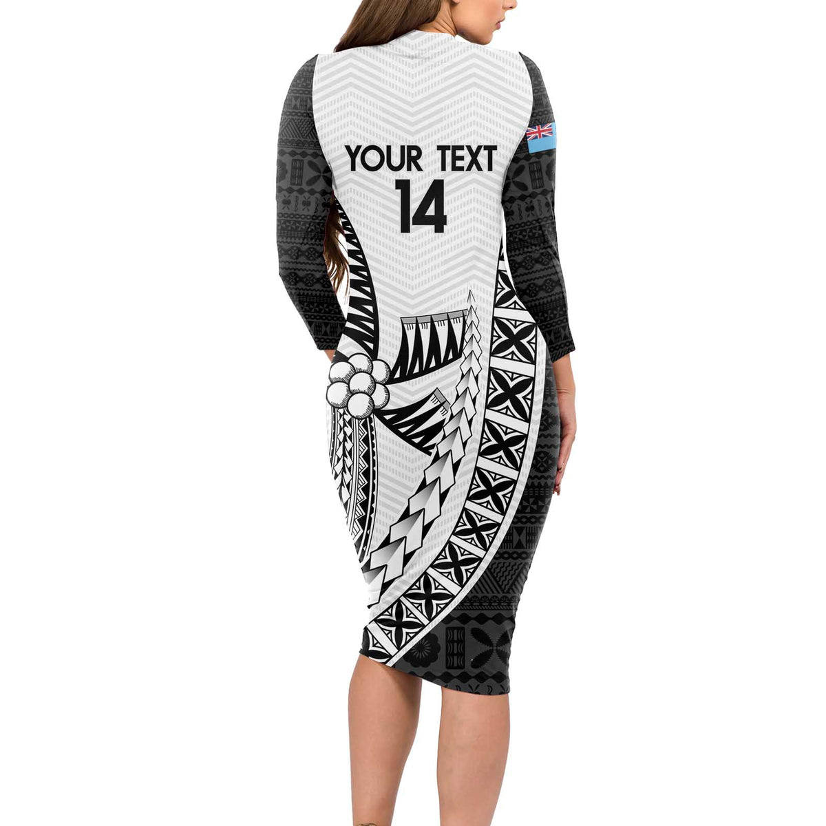 Custom Fiji Rugby Long Sleeve Bodycon Dress Go Champions Fijian Tapa Cloth LT14 - Polynesian Pride