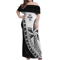 Custom Fiji Rugby Off Shoulder Maxi Dress Go Champions Fijian Tapa Cloth LT14 Women White - Polynesian Pride