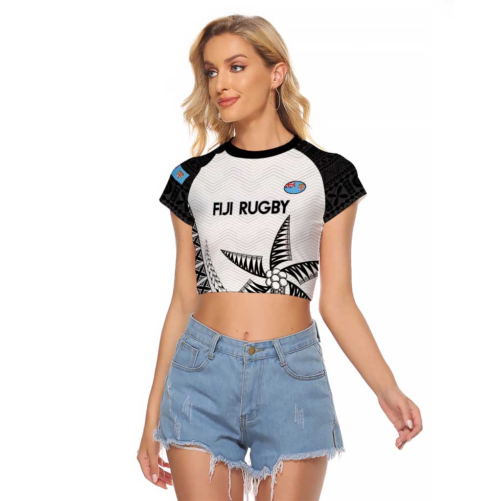 Custom Fiji Rugby Raglan Cropped T Shirt Go Champions Fijian Tapa Cloth LT14 Female White - Polynesian Pride